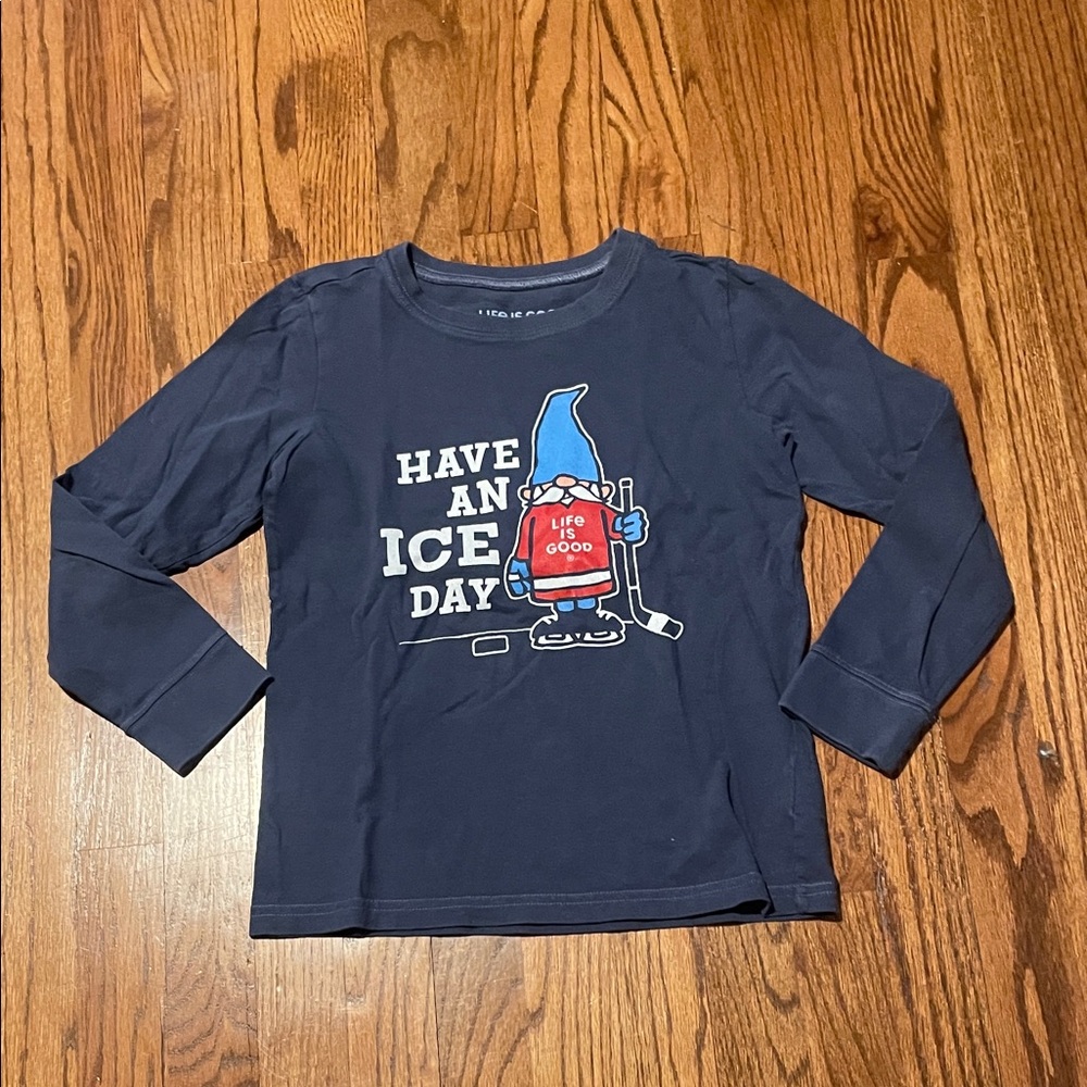 Life Is Good Navy Long Sleeve 'Have an Ice Day' Tee with Red Character